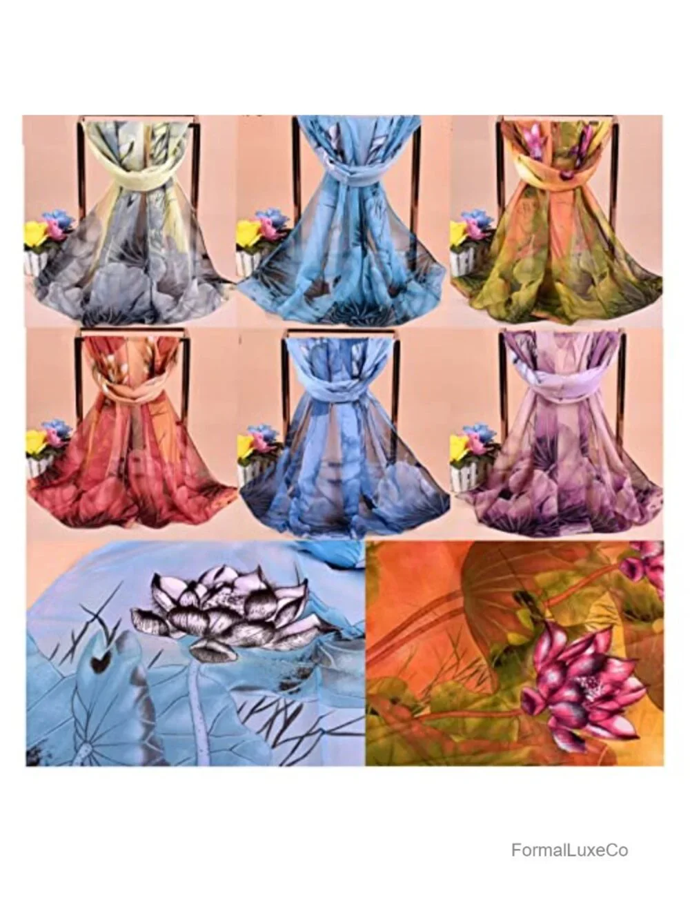 6-Pack Lightweight Scarf Set Long Thin Georgette Scarves for Women